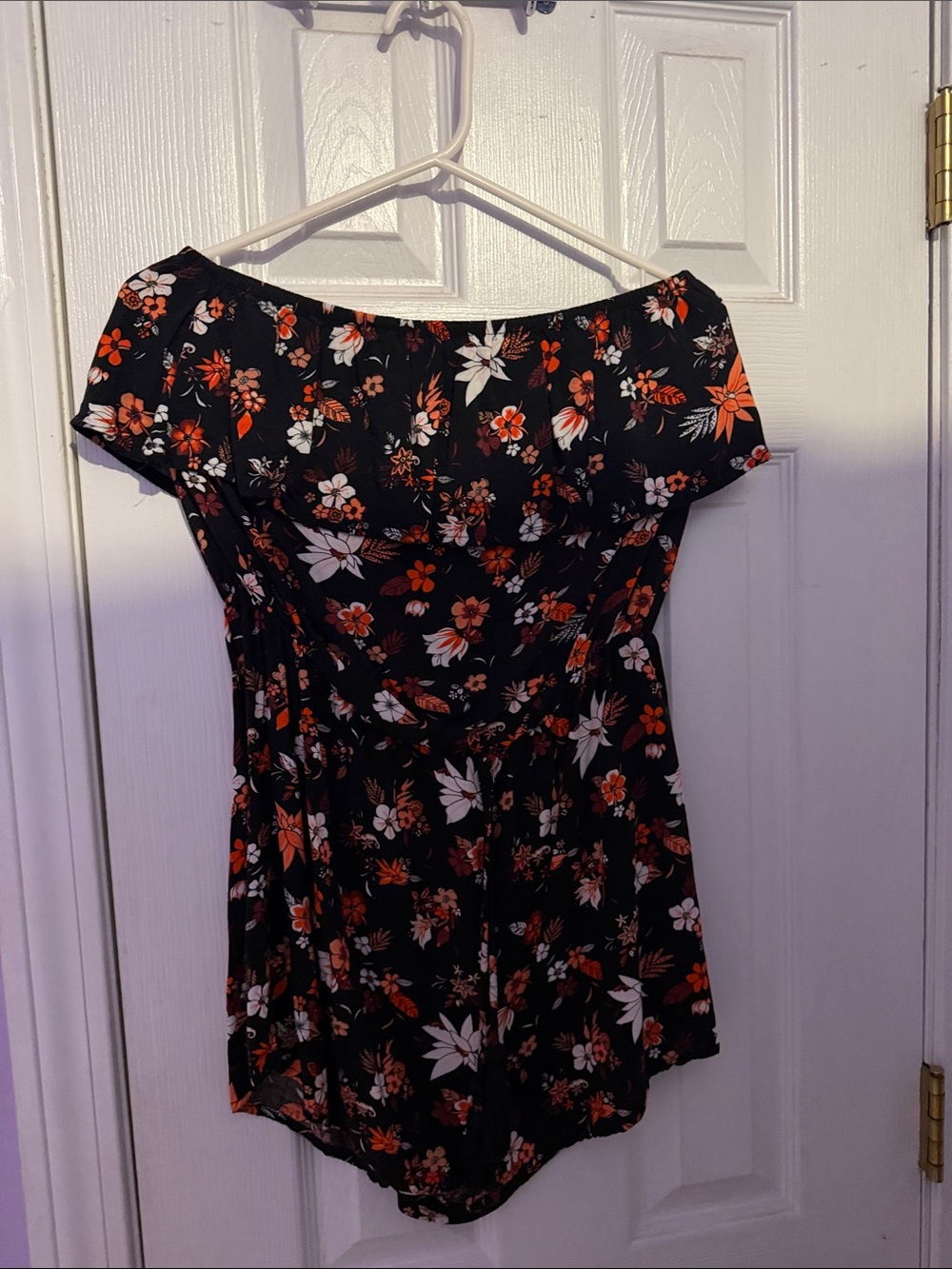 Mossimo Supply Co. Black Floral Off-Shoulder Dress with Orange and White Flowers